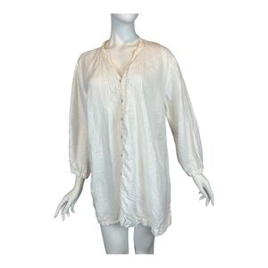 Eileen Fisher Pure Irish Linen 3X Snow White Pintuck Longline Tunic Plus Size